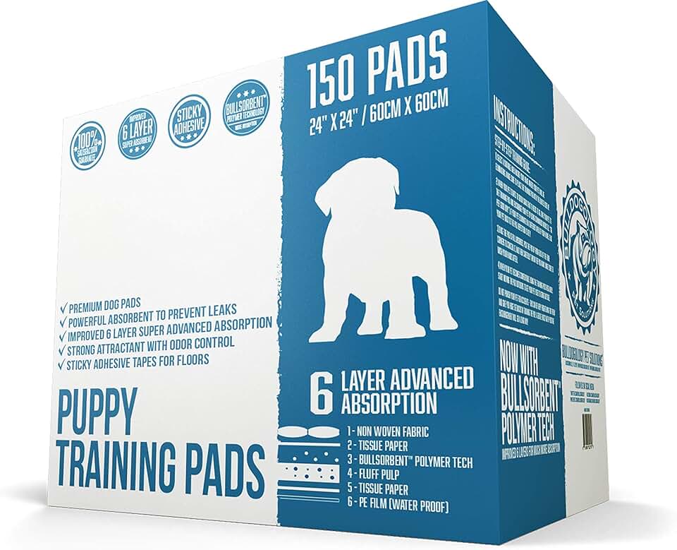 Large 24x24 Puppy Pee Pads with Sticky Tape, 150 Count