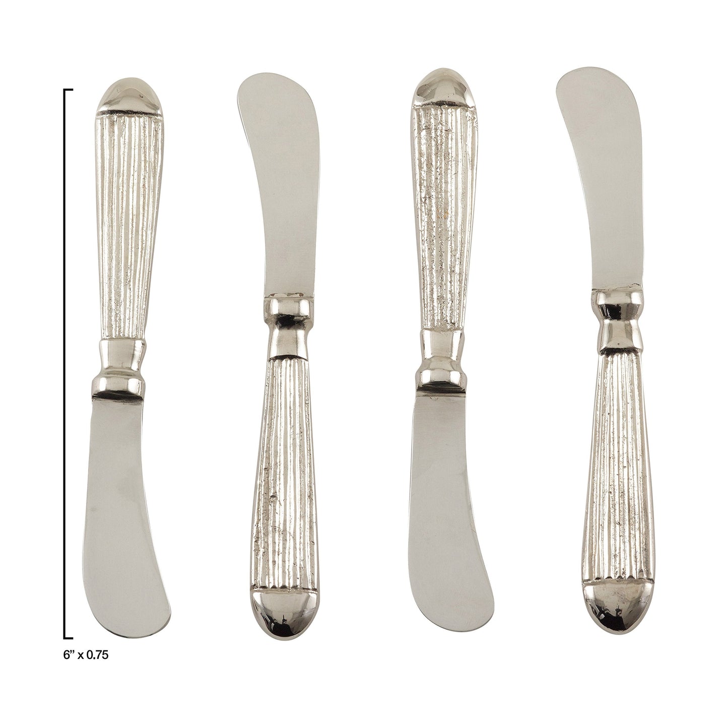 Ribbed Design Stainless Steel Cocktail Knife-Set of 4, 3" x 8", Silver