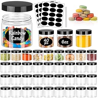40 Pack 6oz Clear Plastic Jars with Black Lids