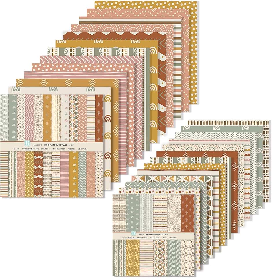 48 Pieces Boho Pattern Scrapbook Paper Set