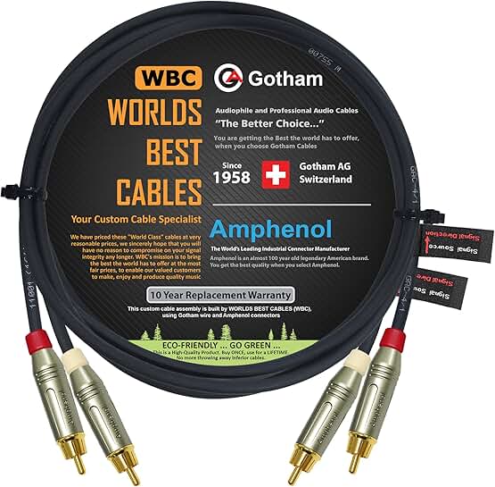 6 Foot RCA Audio Cable Pair with Gold Connectors