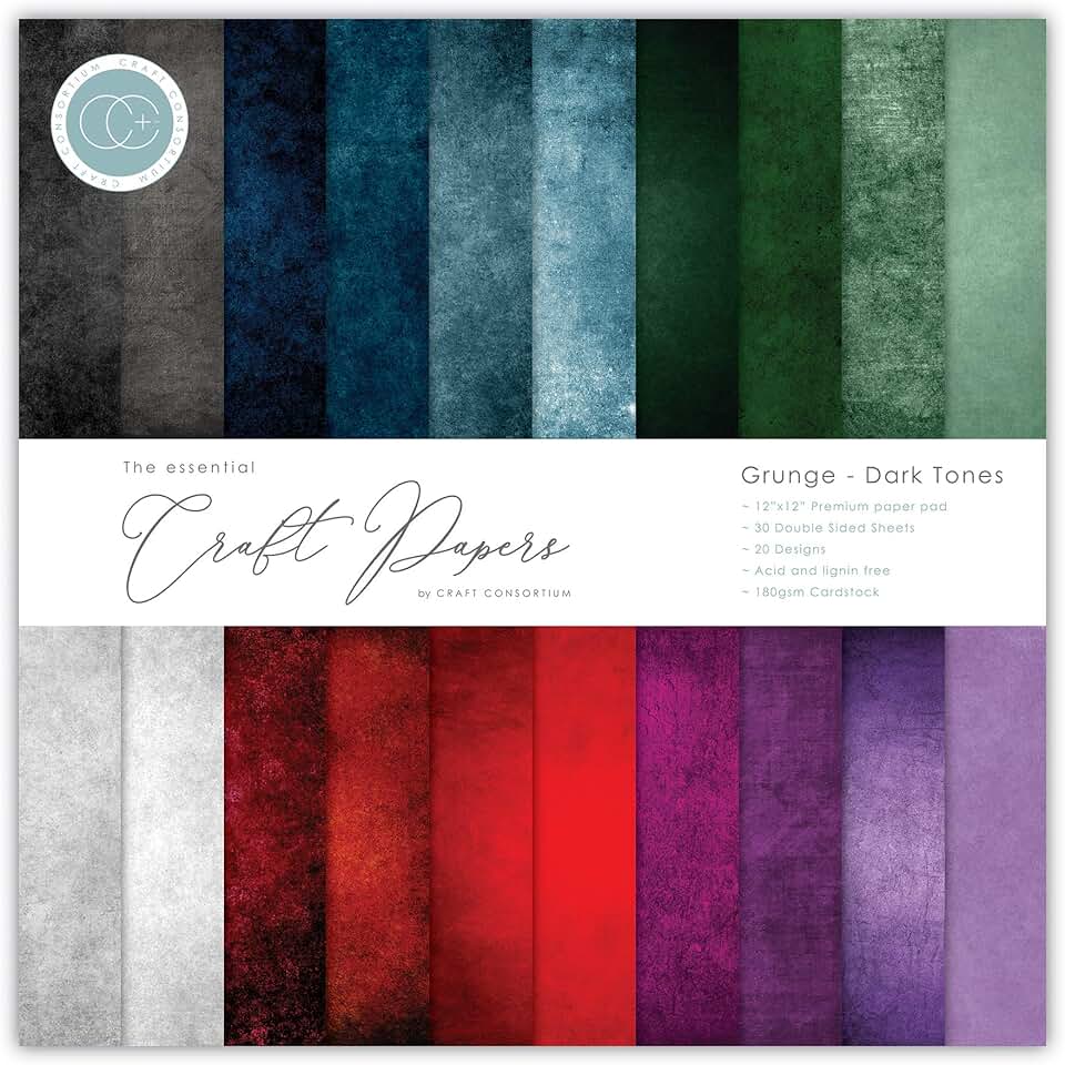 Double-Sided 12x12 Paper Pad, 20 Designs, Dark Tones