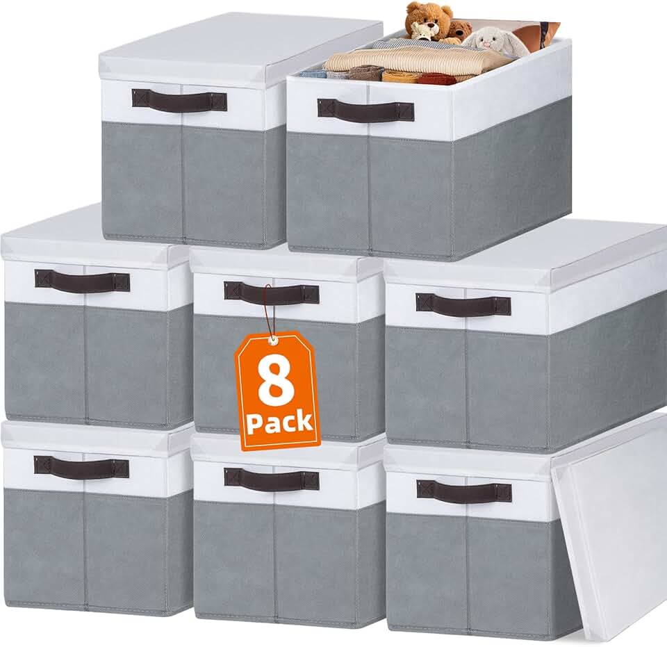 8 Large Storage Baskets with Lids, 33 QT, Stackable