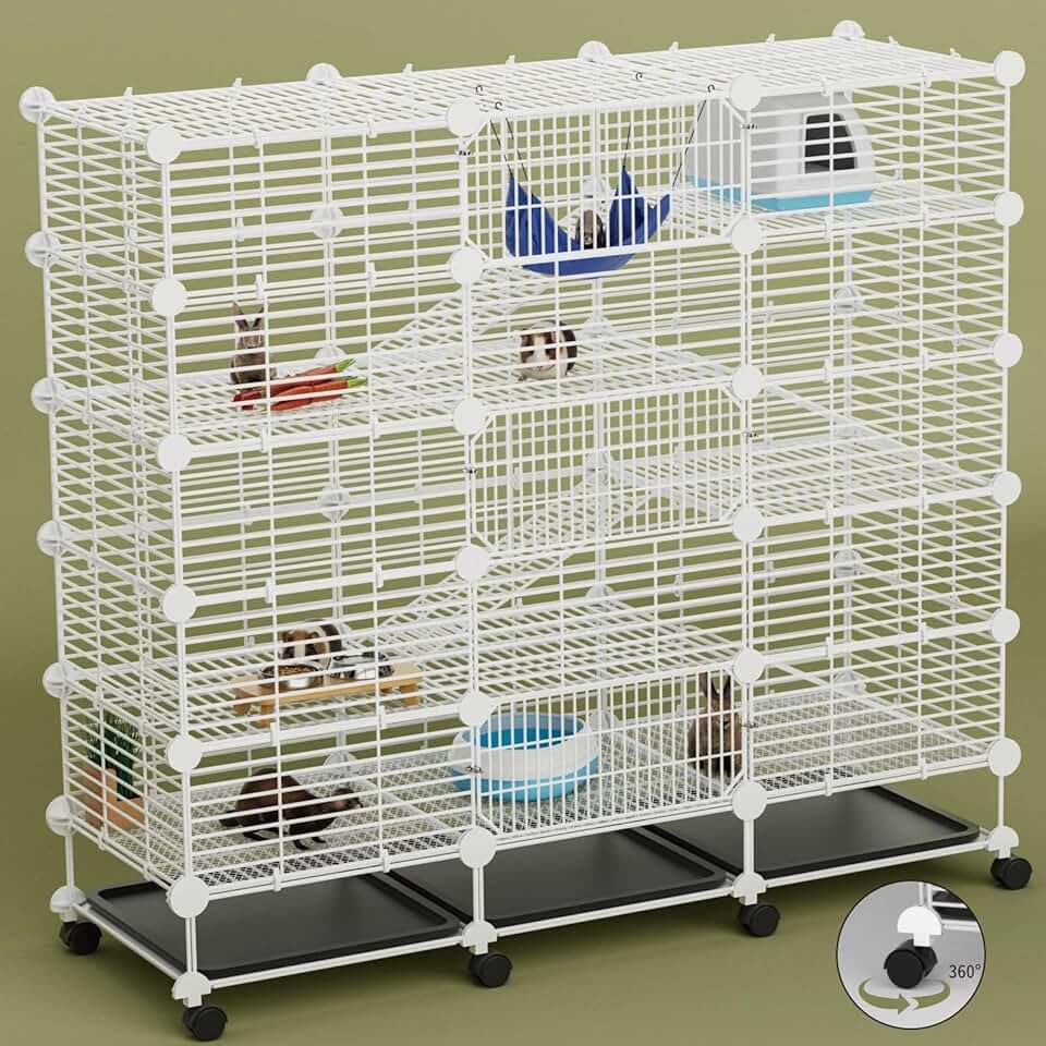 Three-Tier Indoor Guinea Pig Cage with Removable Tray