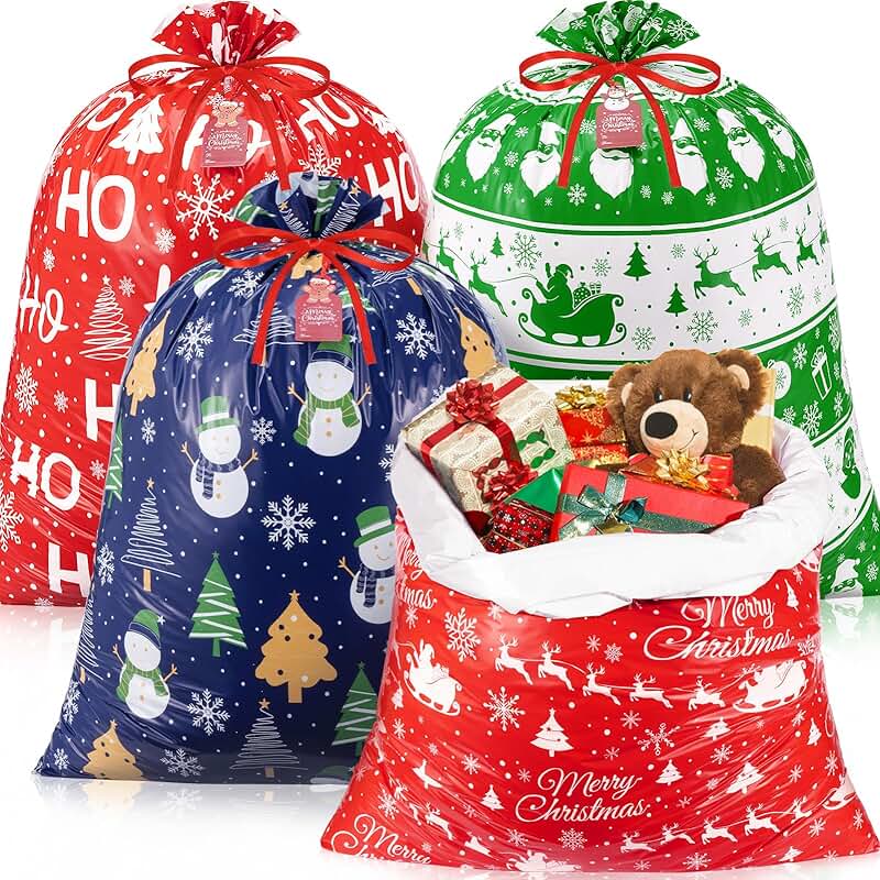 Large Christmas Gift Bags with Tags and Strings