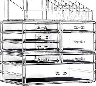 Acrylic 3-Pack Clear Makeup Organizer with 8 Drawers