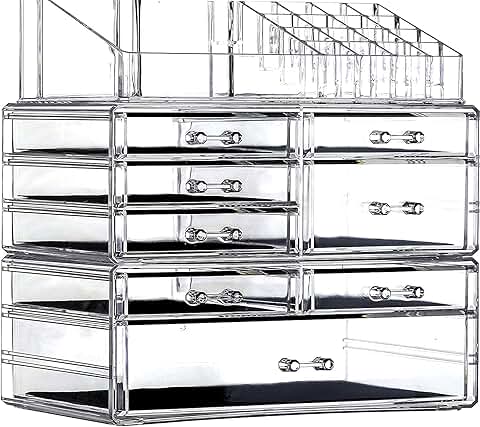 Acrylic 3-Pack Clear Makeup Organizer with 8 Drawers
