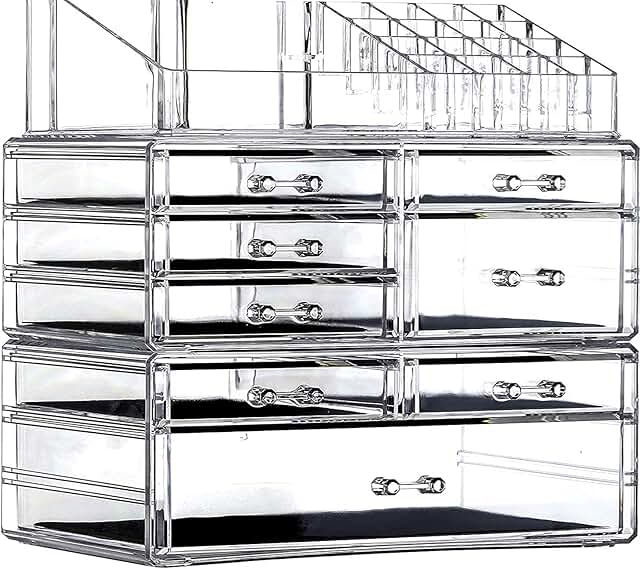 Acrylic 3-Pack Clear Makeup Organizer with 8 Drawers