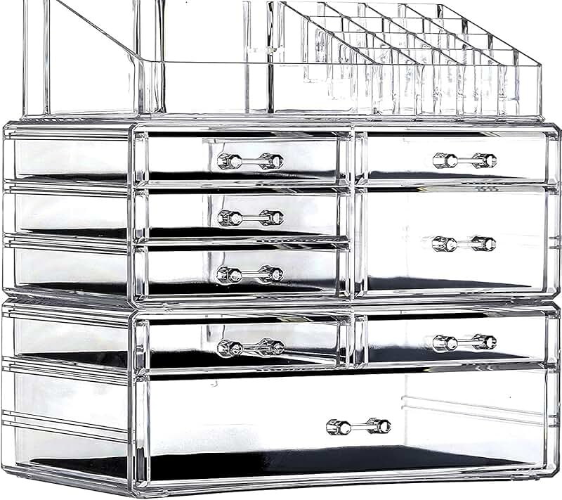 Acrylic 3-Pack Clear Makeup Organizer with 8 Drawers