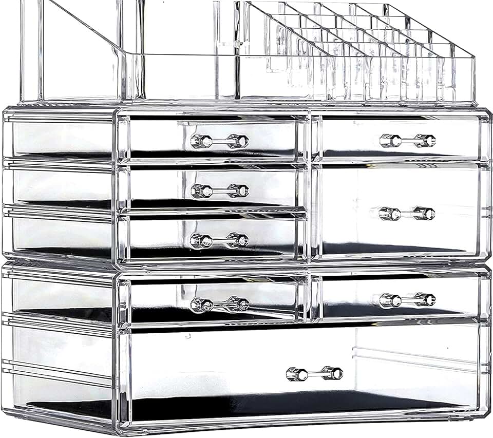 Acrylic 3-Pack Clear Makeup Organizer with 8 Drawers