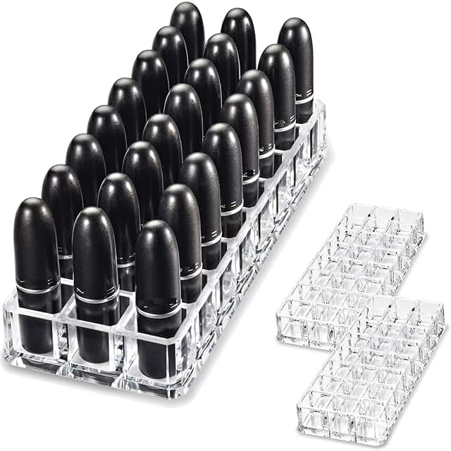 Set of 2 clear acrylic lipstick organizers with 24 compartments