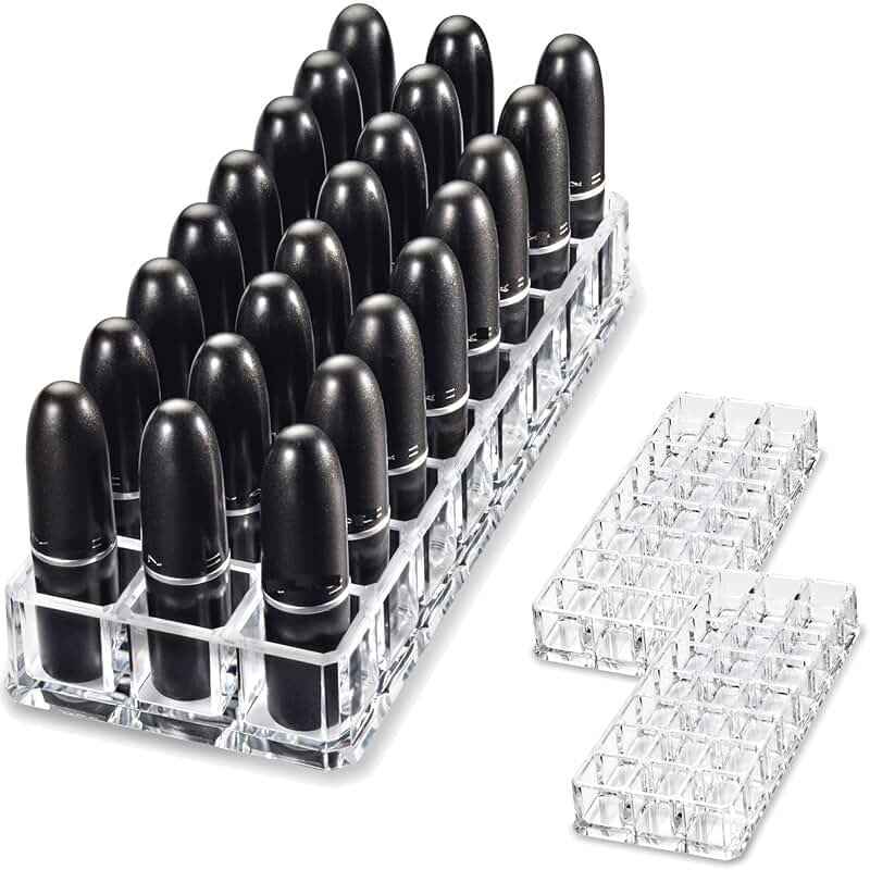 Set of 2 clear acrylic lipstick organizers with 24 compartments
