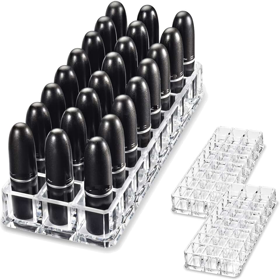Set of 2 clear acrylic lipstick organizers with 24 compartments
