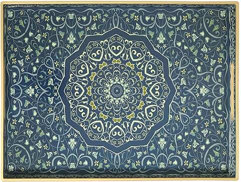 Blue Decorative Serving Tray with Handles