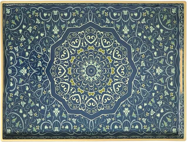 Blue Decorative Serving Tray with Handles