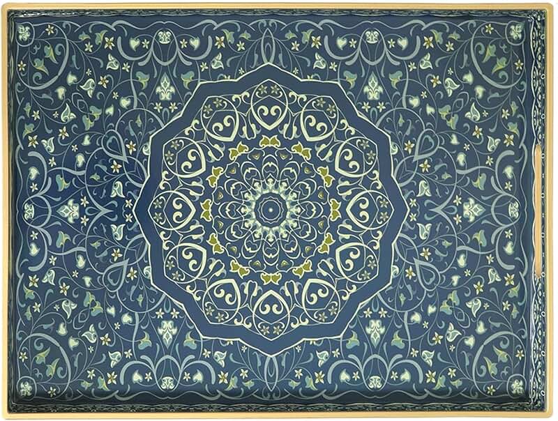 Blue Decorative Serving Tray with Handles