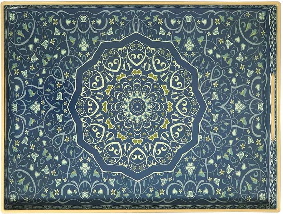 Blue Decorative Serving Tray with Handles