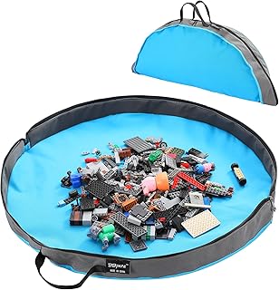 Blue Toy Storage Bag and Play Mat for Building Bricks