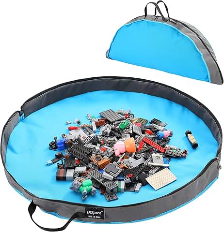 Blue Toy Storage Bag and Play Mat for Building Bricks