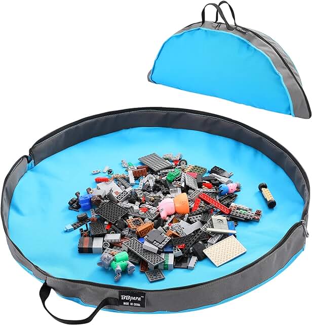 Blue Toy Storage Bag and Play Mat for Building Bricks