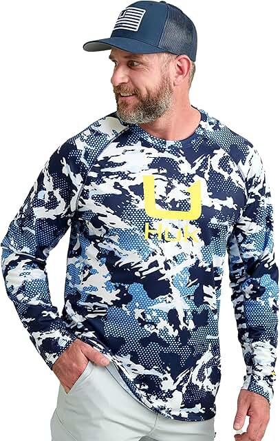 Men's Blue Patterned Performance Fishing Shirt, 3X-Large