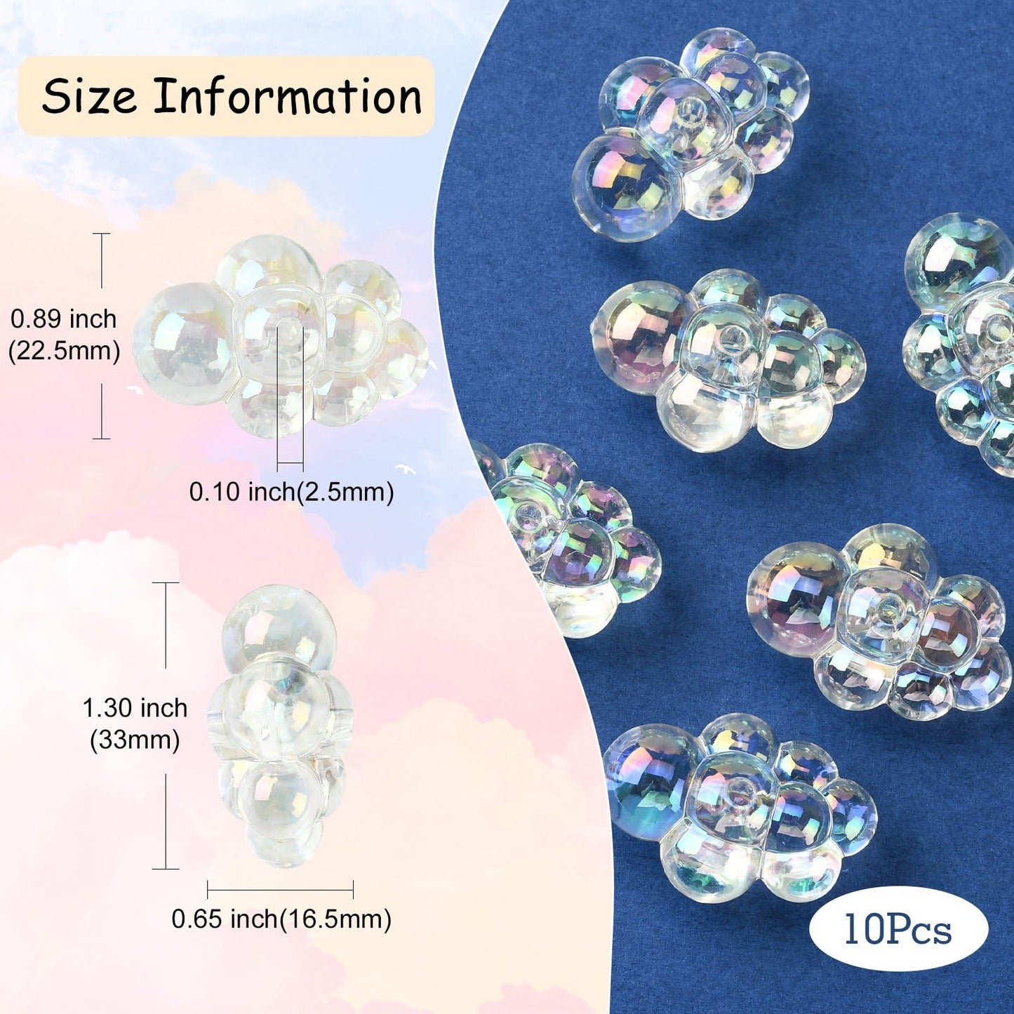 10 Pcs UV Plating Acrylic Cloud Beads for Jewelry Making