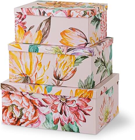 Decorative Cardboard Storage Boxes with Lids, Set of 3