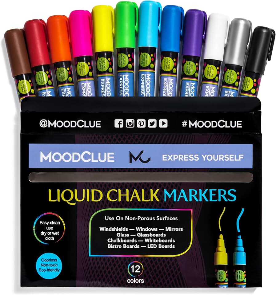 12 Neon Liquid Chalk Markers for Whiteboards and Glass