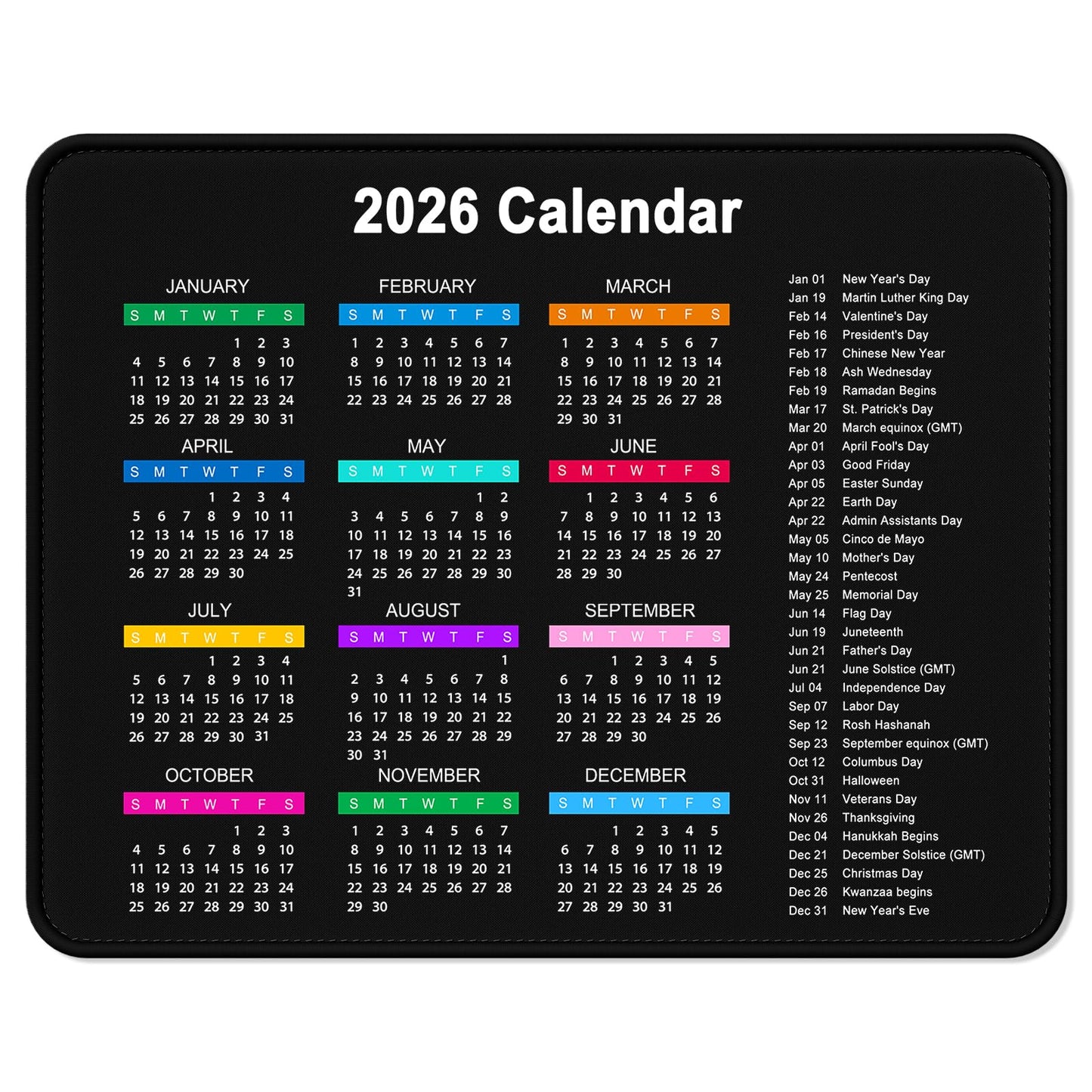 2026 Calendar Mouse Pad, Square, 10.2 x 8.3 Inch