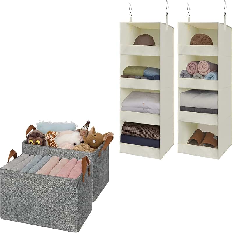 Bundle of 2 Toy Boxes and 2 Hanging Closet Organizers