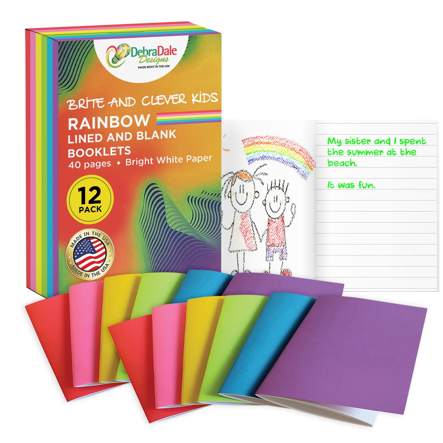 Kids' blank and lined notebooks, 12-pack, bright colors