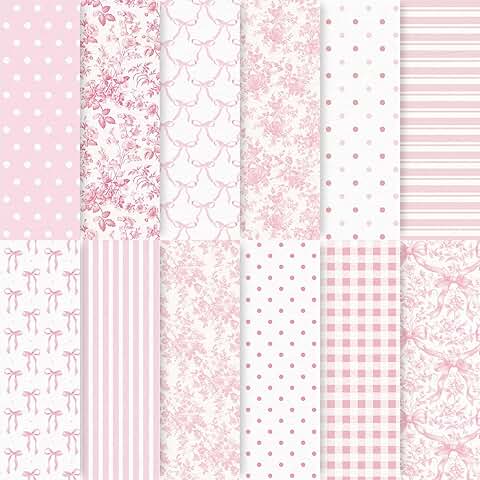 Pink Bow Floral Pattern Scrapbook Paper, 24 Sheets