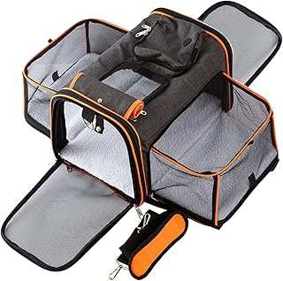 Expandable soft-sided pet carrier for cats and small dogs