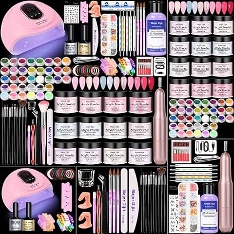 Acrylic Nail Kit with Drill and 12 Color Powders for Beginners