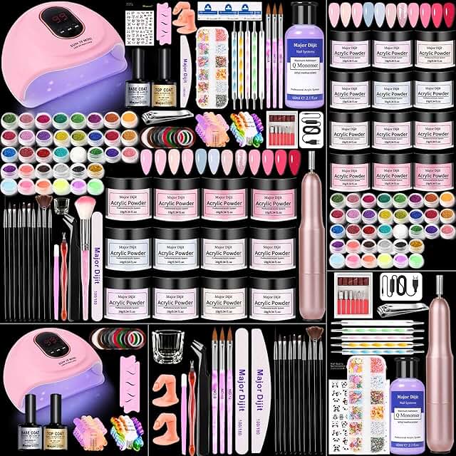 Acrylic Nail Kit with Drill and 12 Color Powders for Beginners