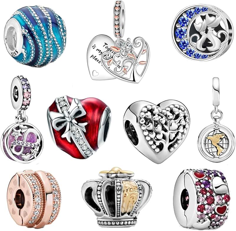 Set of 10 Sterling Silver Charms for Jewelry