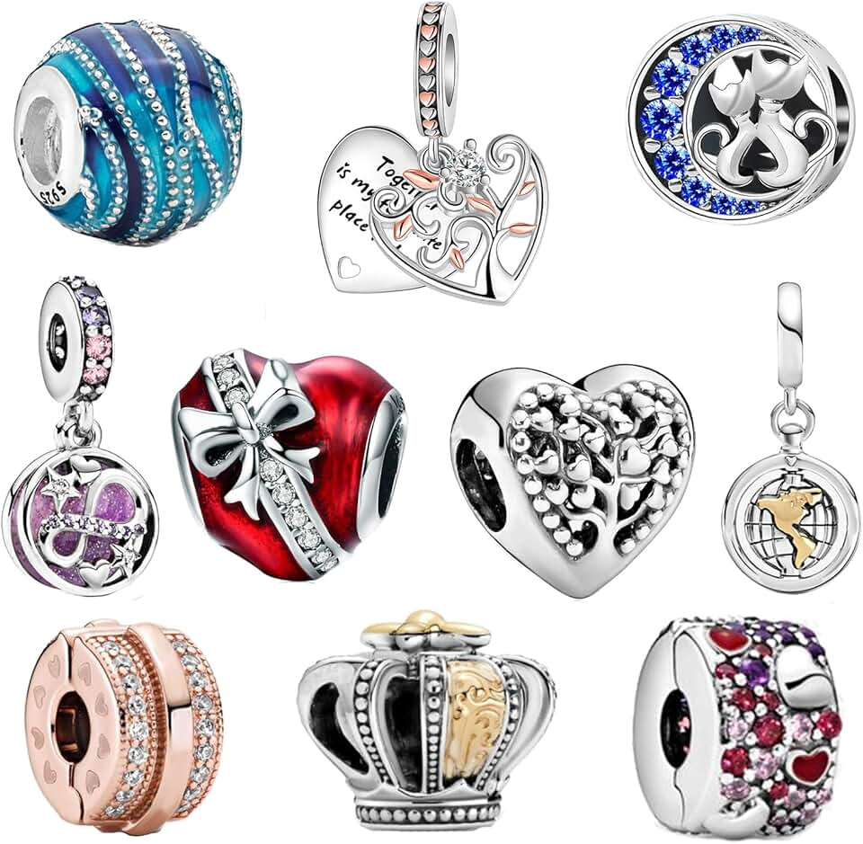 Set of 10 Sterling Silver Charms for Jewelry
