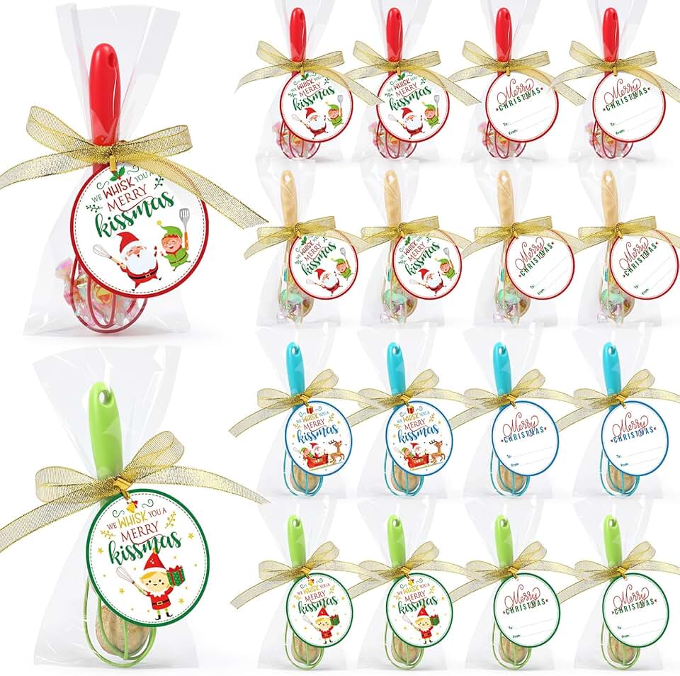 Set of 24 Christmas Silicone Whisks with Cards and Bags