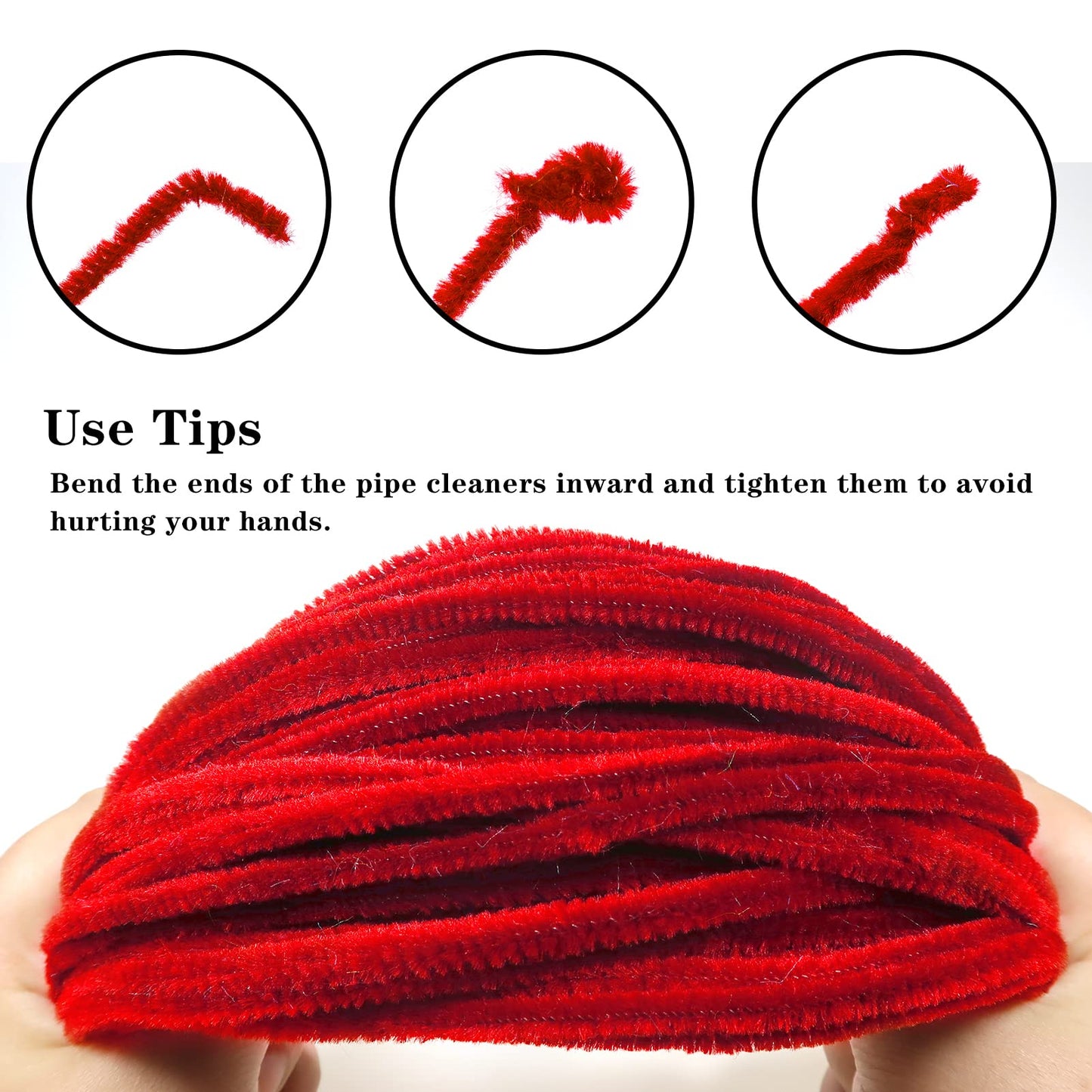 Red Fuzzy Art Stems 100pcs Pipe Cleaners for DIY Decorations