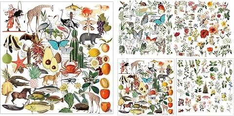 Five Packs of Vintage Animal and Nature Stickers