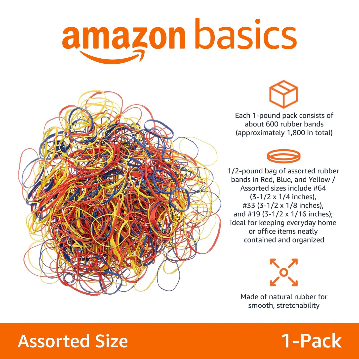 Assorted Rubber Bands in Various Sizes and Colors, 0.5 lb