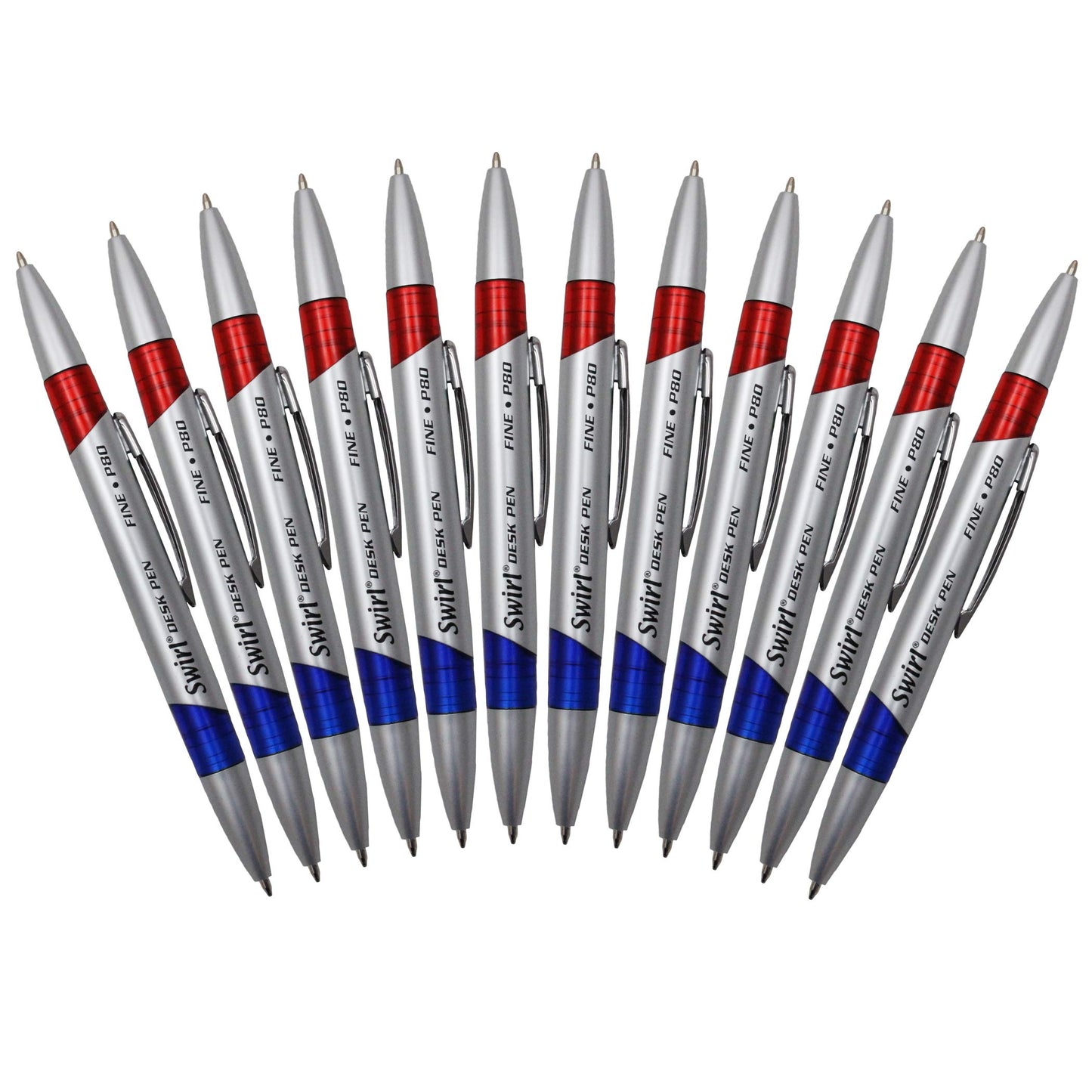 Set of 12 swirl ink pens in red and blue