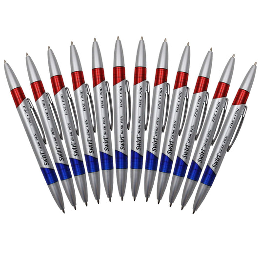 Set of 12 swirl ink pens in red and blue