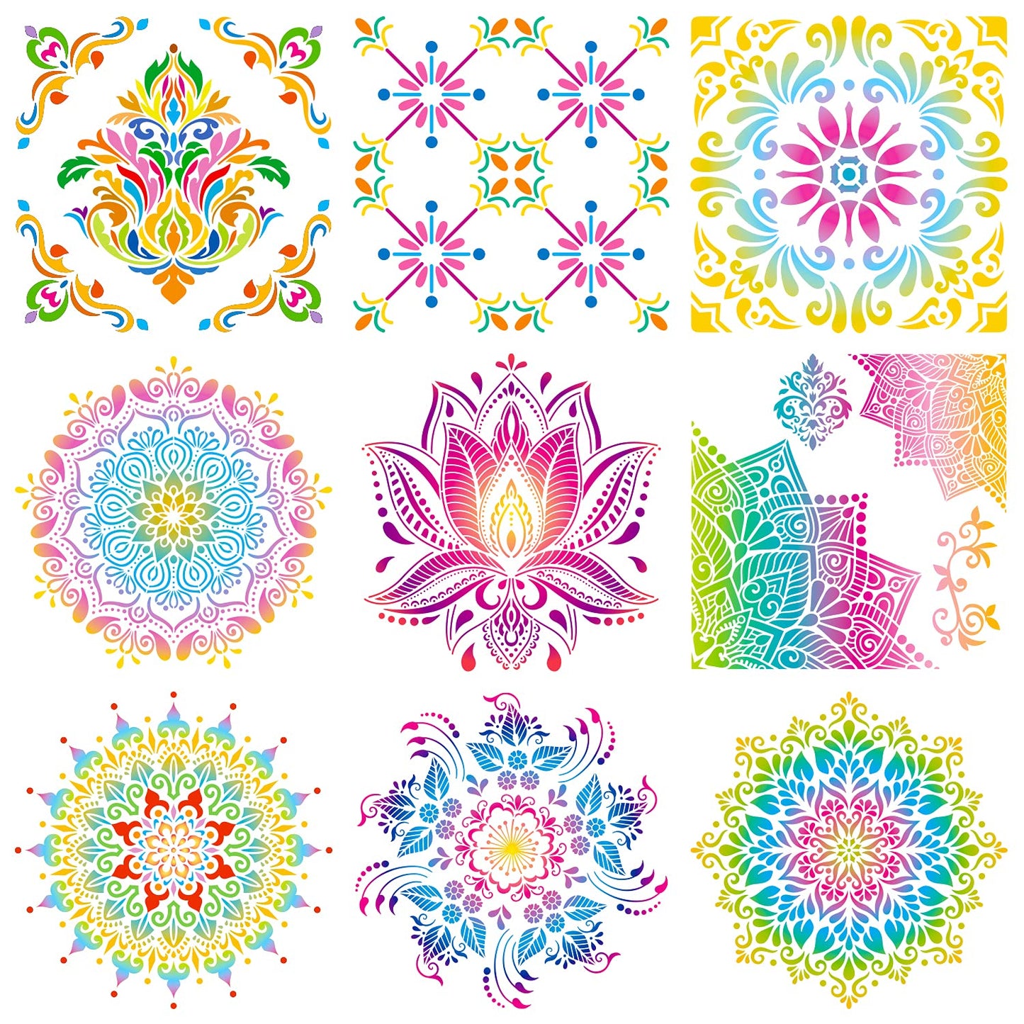 9 Pack 12 Inch Large Reusable Art Stencils