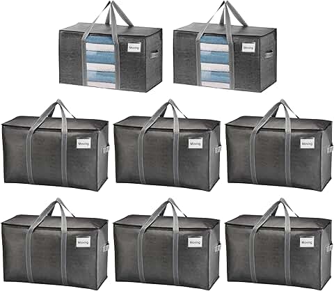 Eight heavy-duty moving storage bags with handles and windows