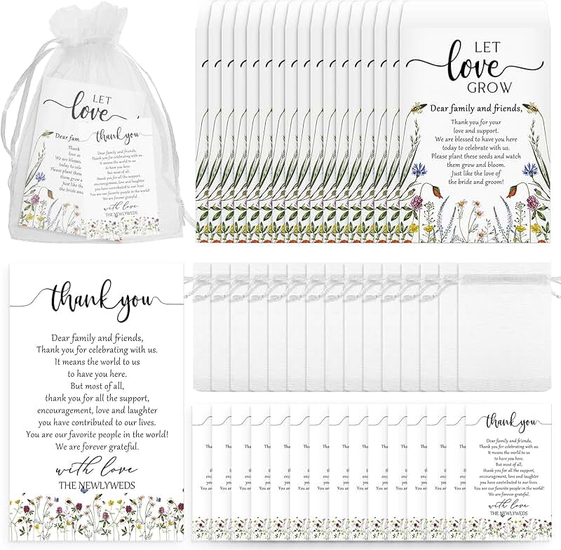 Set of 100 wedding favor seed packets with envelopes and gift bags
