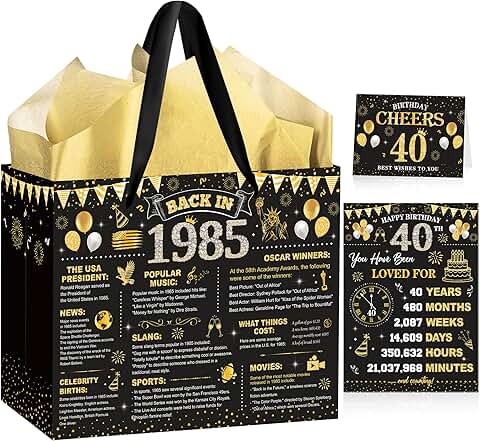 40th Birthday Gift Bag with Tissue and Card
