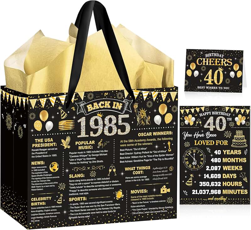 40th Birthday Gift Bag with Tissue and Card