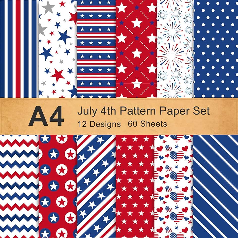 60 Sheets of 4th of July Pattern Paper Set