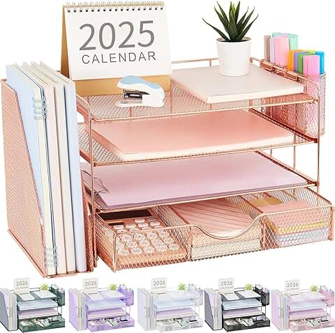 4-Tier Desk Organizer with Drawers and Pen Holders